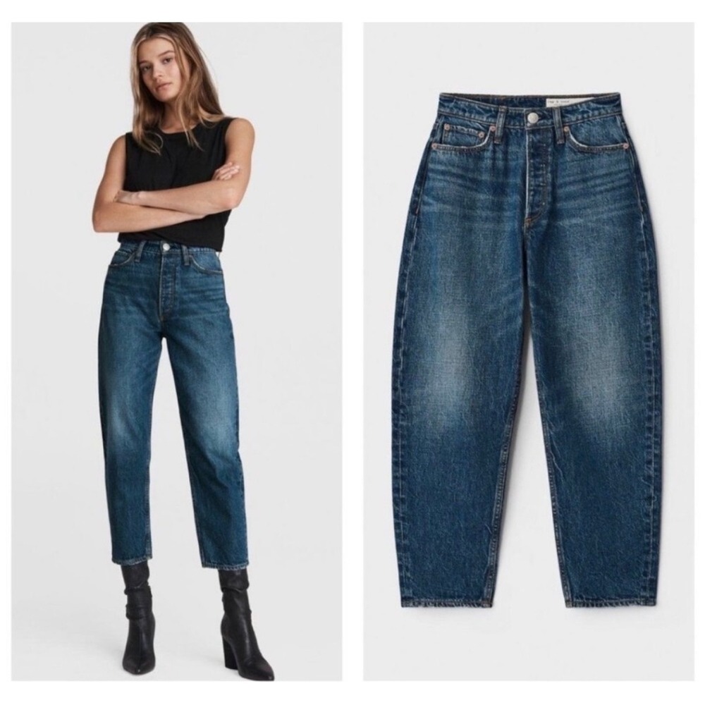 Rag & Bone 100% Cotton Barrel Leg Alissa High Rise Jeans in Clover 25